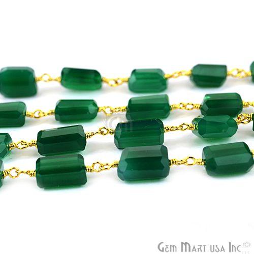 Green Onyx Faceted Beads Gold Plated Wire Wrapped Rosary Chain (763672002607)