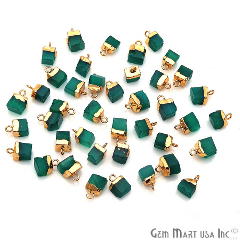 Rough Green Onyx 12x8mm Gold Electroplated Single Bail Gemstone Connector