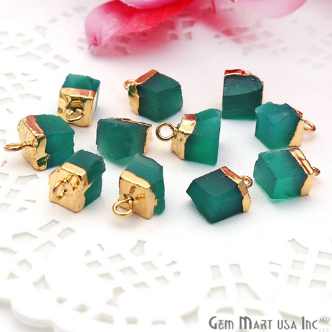 Rough Green Onyx 12x8mm Gold Electroplated Single Bail Gemstone Connector