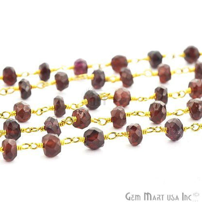 Garnet 5-6mm Gold Plated Wire Wrapped Beads Rosary Chain (763724857391)