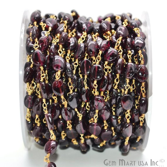Garnet Gold Plated Wire Wrapped Beads Rosary Chain - GemMartUSA