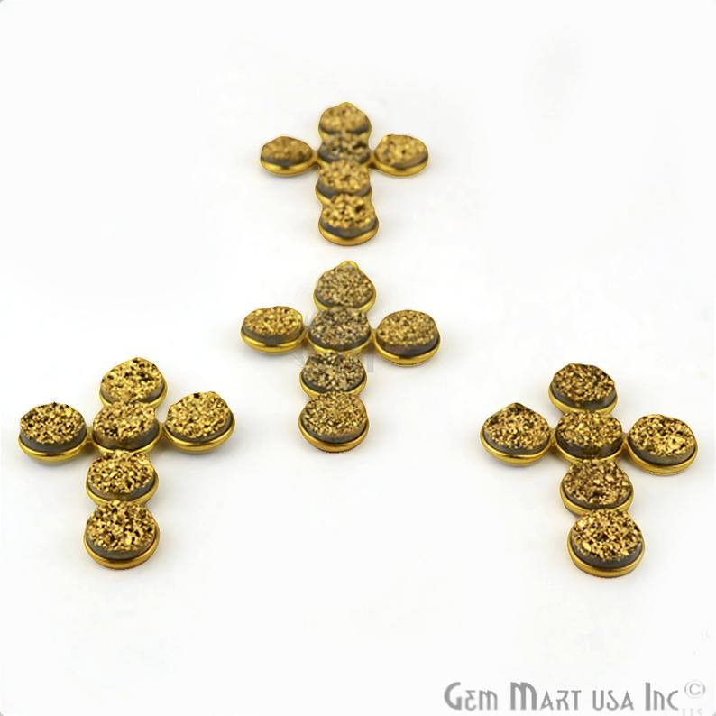 Golden Druzy 39x27mm Gold Plated Single Bail Bezel Gemstone Component - GemMartUSA