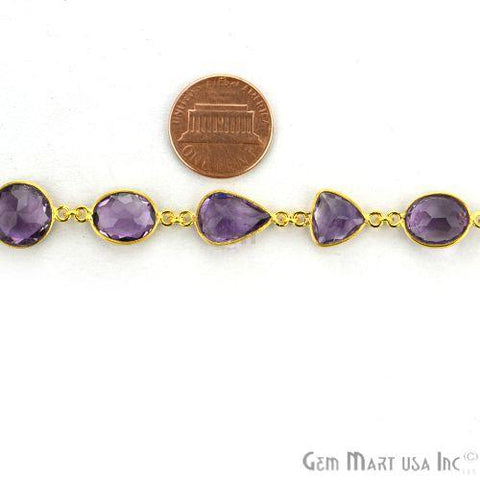 Amethyst 10mm Mix Faceted Shape Gold Plated Bezel Continuous Connector Chain (764273000495)