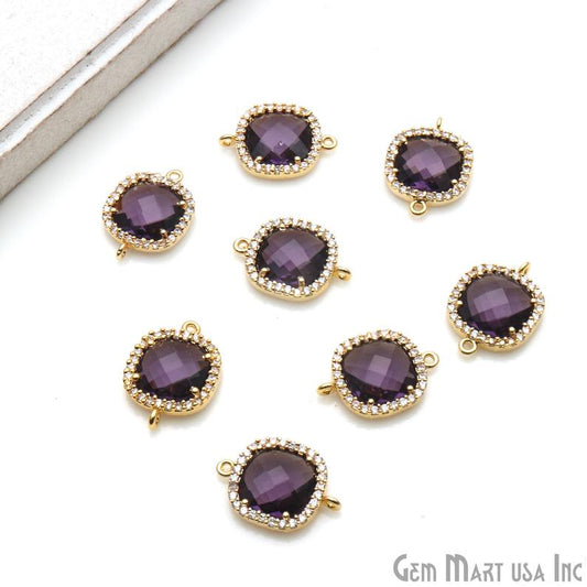 Cushion 10mm Gold Prong Setting Cubic Zircon Pave Connectors (Pick Stone) - GemMartUSA