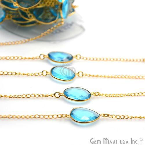 Blue Topaz 15mm Gold Plated Bezel Link Connector Chain (764145205295)