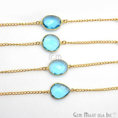 Blue Topaz 15mm Gold Plated Bezel Link Connector Chain (764145205295)