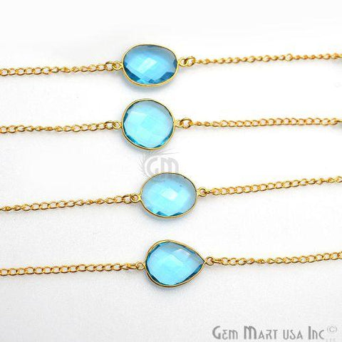 Blue Topaz 15mm Gold Plated Bezel Link Connector Chain (764145205295)
