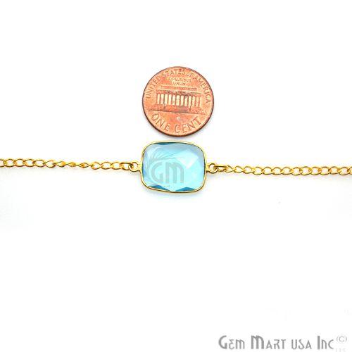 Blue Topaz 15mm Gold Plated Bezel Link Connector Chain (764145205295)