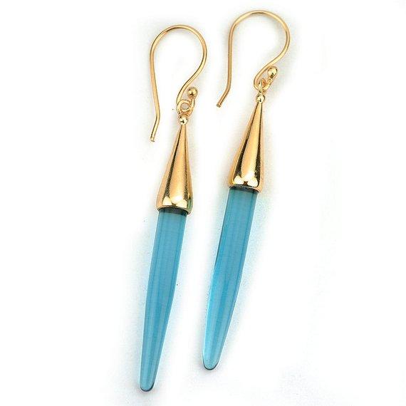 Gold Plated Spike Shape 67x5mm Gemstone Dangle Hook Earring Choose Your Style (90006-1) - GemMartUSA