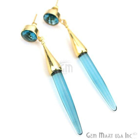 Gold Plated Spike Shape 64x5mm Gemstone Dangle Post Earring Choose Your Style (90007-1) - GemMartUSA