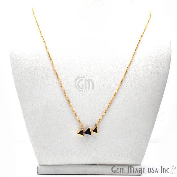 Triangle Shape Gemstone Gold Plated Dangle Pendant 18 Inch Long Necklace Chain (Pick your Gemstone) - GemMartUSA