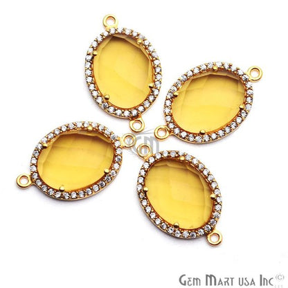 Cubic Zirconia Pave 12x16mm Oval Gold Plated Double Bail Connector (Choose Gemstone) - GemMartUSA