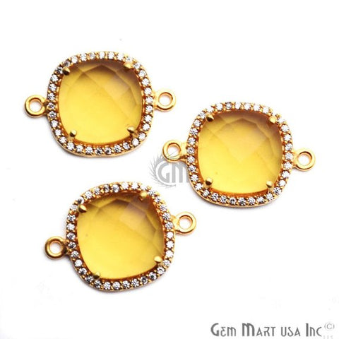 Cubic Zircon Pave 12mm Cushion Gold Plated Double Bail Connector (Pick Stone) - GemMartUSA