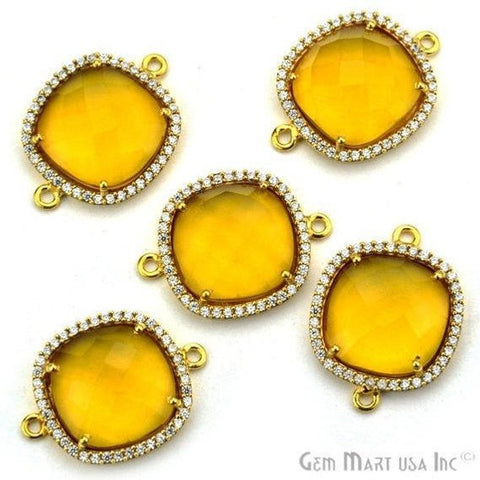 Gemstone 16mm Cushion Cubic Zirconia Gold Plated Connector (Choose Gemstone) - GemMartUSA