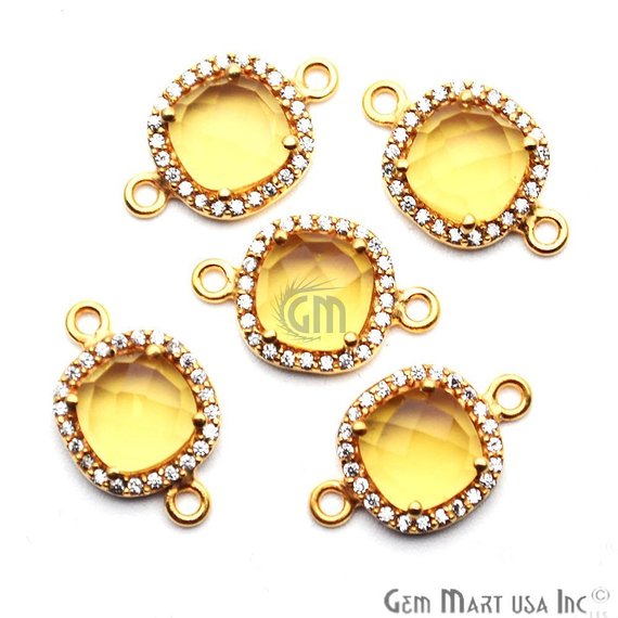 Gemstone & Cubic Zircon Pave 8mm Cushion Gold Plated Double Bail Connector (Choose Gemstone) - GemMartUSA