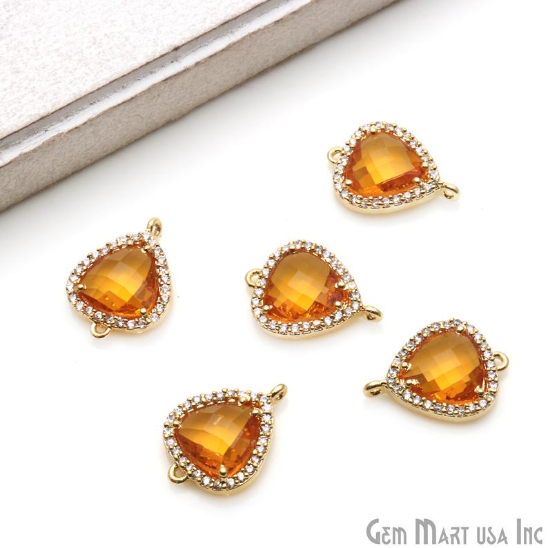 Trillion 10mm Gold Prong Setting Cubic Zircon Pave Connectors (Pick Stone) - GemMartUSA