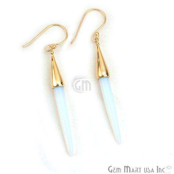 Gold Plated Spike Shape 67x5mm Gemstone Dangle Hook Earring Choose Your Style (90006-1) - GemMartUSA