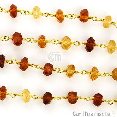 Hessonite 5-6mm Gold Plated Wire Wrapped Beads Rosary Chain (763730624559)