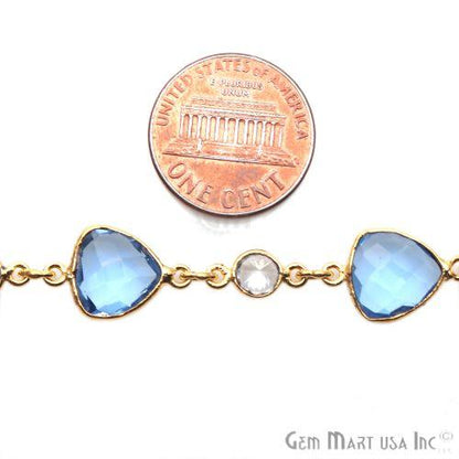 Tanzanite & Crystal Gold Plated Bezel Link Continuous Connector Chain