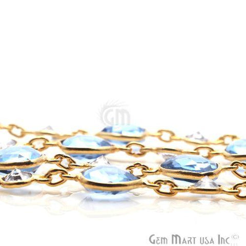 Tanzanite & Crystal Gold Plated Bezel Link Continuous Connector Chain