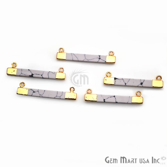 Howlite Rectangle Gold Plated Gemstone Connector