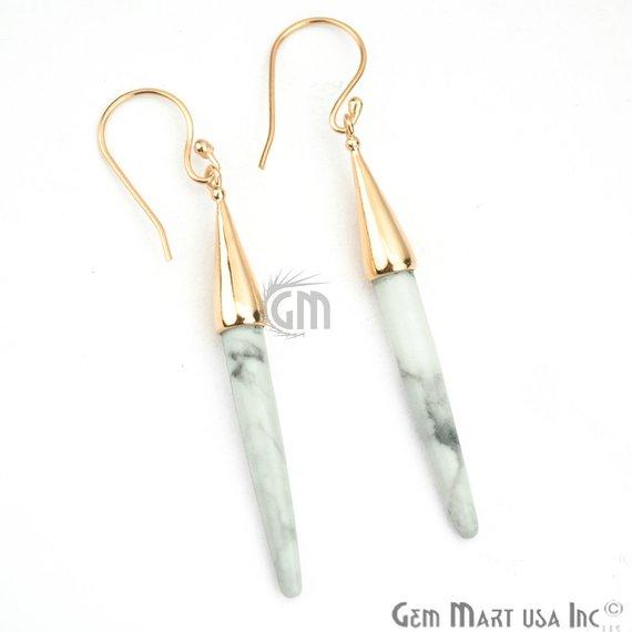 Gold Plated Spike Shape 67x5mm Gemstone Dangle Hook Earring Choose Your Style (90006-1) - GemMartUSA