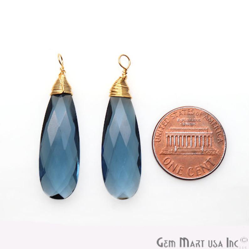 Iolite Pear 37x10mm Gold Wire Wrapped Gemstone Connector - GemMartUSA