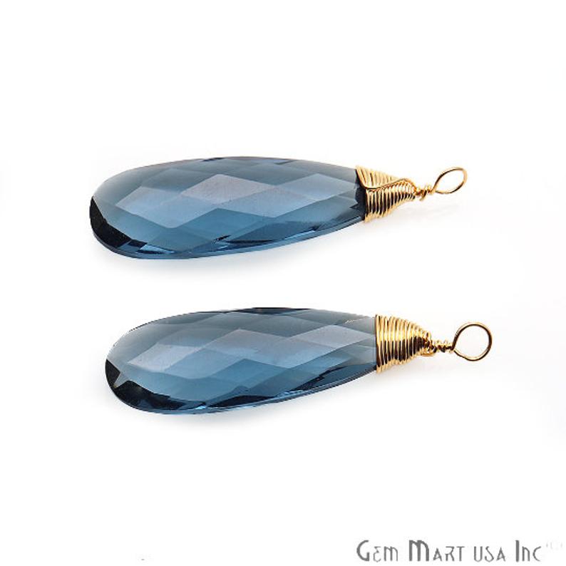 Iolite Pear 37x10mm Gold Wire Wrapped Gemstone Connector - GemMartUSA