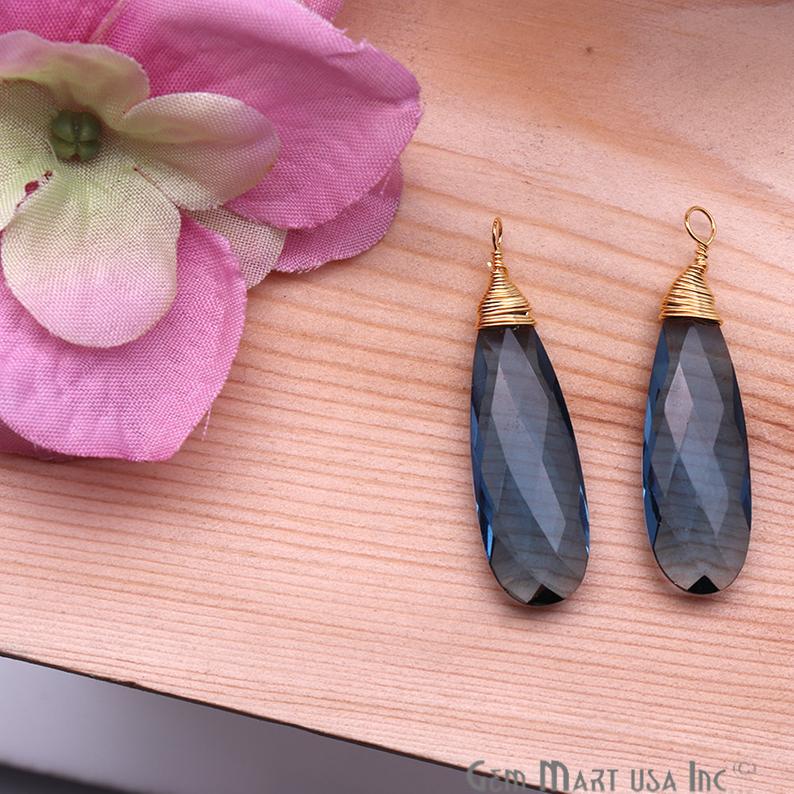 Iolite Pear 37x10mm Gold Wire Wrapped Gemstone Connector - GemMartUSA