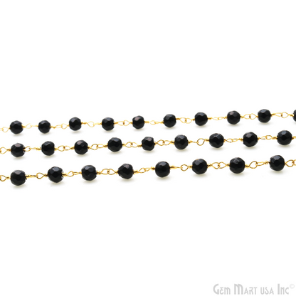 Black Jade 4mm Tiny Beads Gold Wire Wrapped Rosary Chain