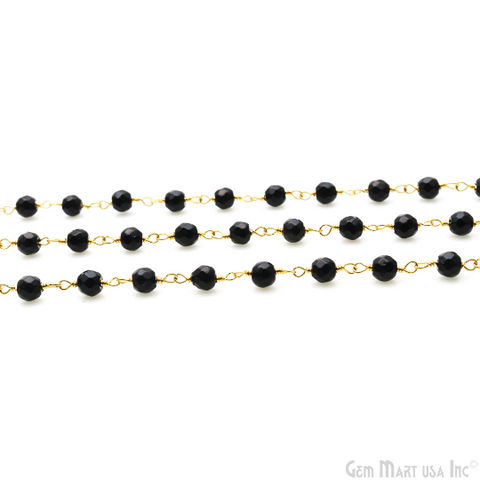 Black Jade 4mm Tiny Beads Gold Wire Wrapped Rosary Chain