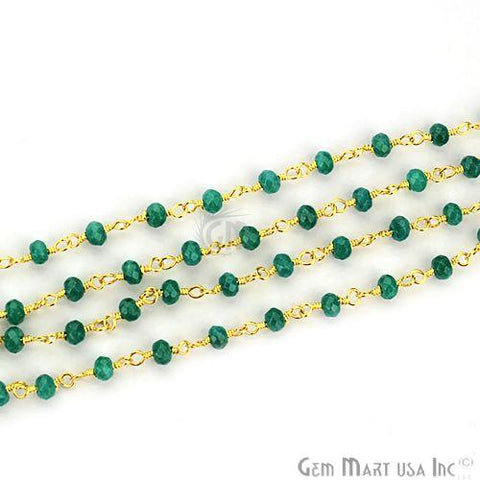 Emerald Jade Gemstone Gold Plated Beaded Wire Wrapped Rosary Chain