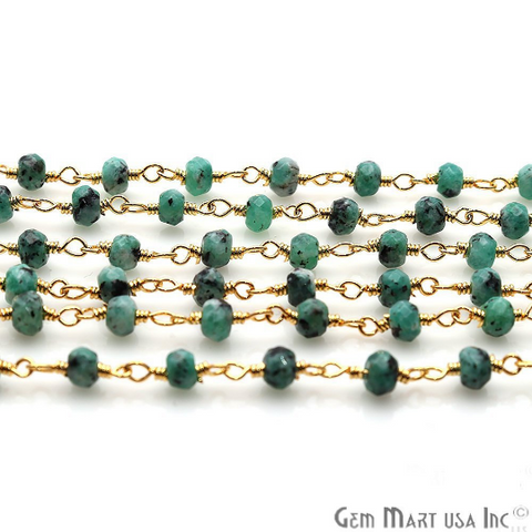 Emerald Jade 4mm Faceted Beads Gold Plated Wire Wrapped Rosary Chain