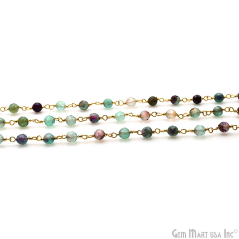 Fluorite Jade 4mm Gemstone Beads Gold Wire Wrapped Rosary Chain