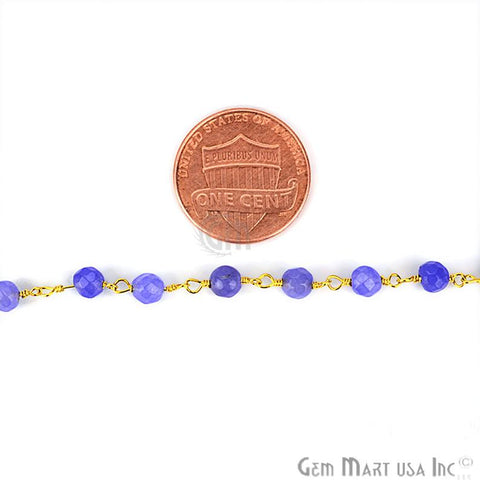 Tanzanite Jade Faceted Beads 4mm Gold Plated Wire Wrapped Rosary Chain - GemMartUSA