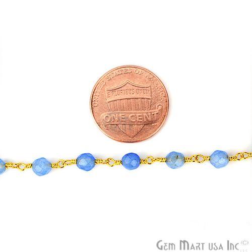 Sky Blue Jade 4mm Beads Gold Plated Wire Wrapped Rosary Chain (763738030127)