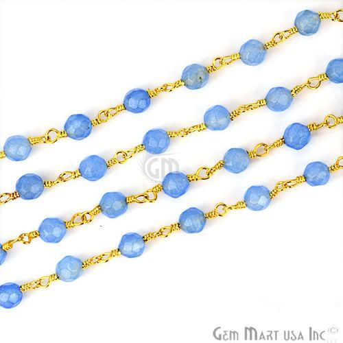 Sky Blue Jade 4mm Beads Gold Plated Wire Wrapped Rosary Chain (763738030127)