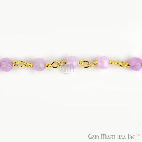 Light Lavender Jade 4mm Beads Gold Plated Wire Wrapped Rosary Chain (763743993903)