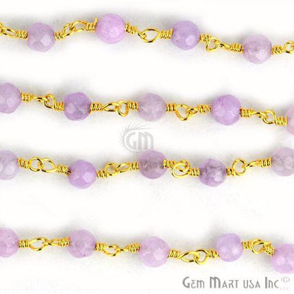 Light Lavender Jade 4mm Beads Gold Plated Wire Wrapped Rosary Chain (763743993903)