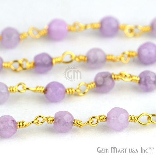 Light Lavender Jade 4mm Beads Gold Plated Wire Wrapped Rosary Chain (763743993903)