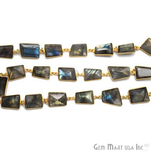 Labradorite 15mm Mix Facted Gold Bezel Continuous Connector Chain, (763990179887)