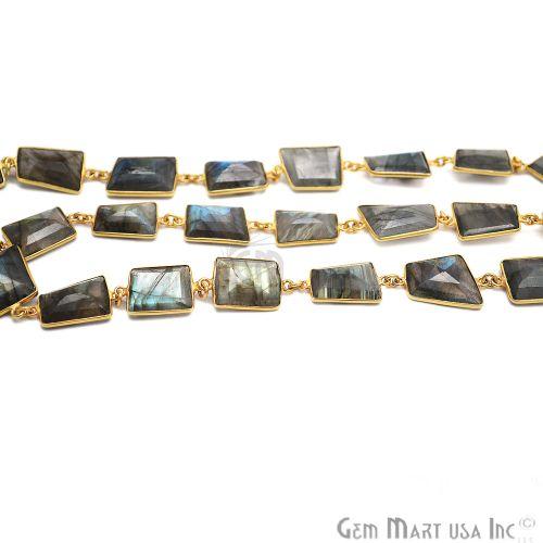 Labradorite 15mm Mix Facted Gold Bezel Continuous Connector Chain, (763990179887)