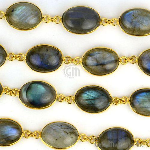 Labradorite 12x16mm Oval Gold Bezel Cabochon Continuous Connector Chain (763990671407)