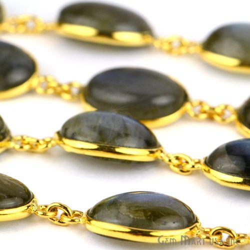 Labradorite 12x16mm Oval Gold Bezel Cabochon Continuous Connector Chain (763990671407)