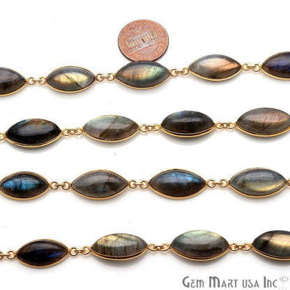 Labradorite 10x20mm Marquise Gold Plated Continuous Connector Chain