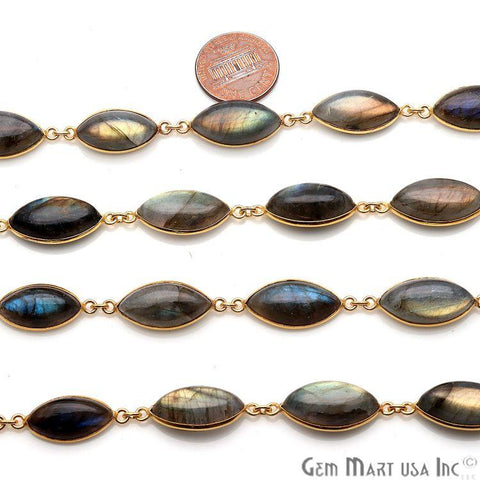 Labradorite 10x20mm Marquise Gold Plated Continuous Connector Chain