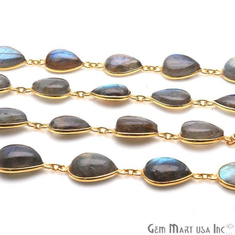 Labradorite 12x15mm Pear Gold Plated Continuous Connector Chain