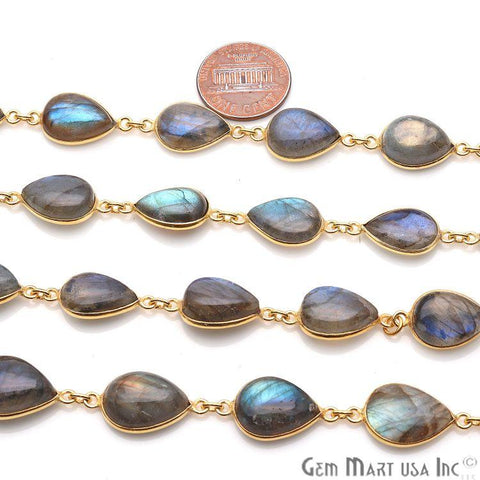 Labradorite 12x15mm Pear Gold Plated Continuous Connector Chain