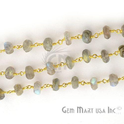 Labradorite 6-7mm Gold Plated Wire Wrapped Beads Rosary Chain (763755626543)