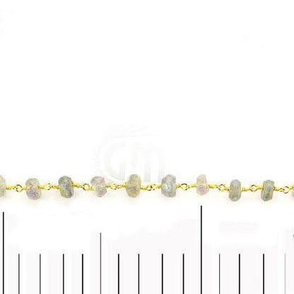 Labradorite 6-7mm Gold Plated Wire Wrapped Beads Rosary Chain (763755626543)